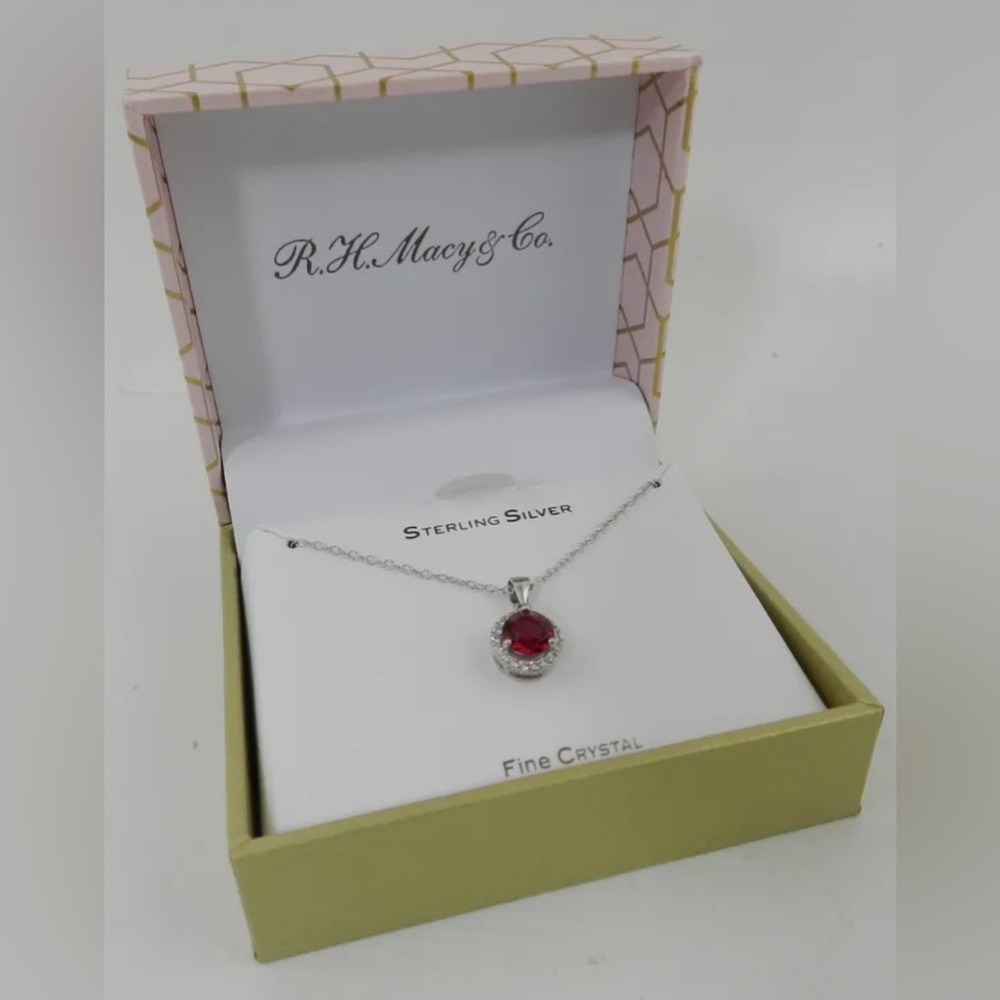 56.  Giani Bernini Red Crystal Sterling Silver 18 inch necklace Valentines gift